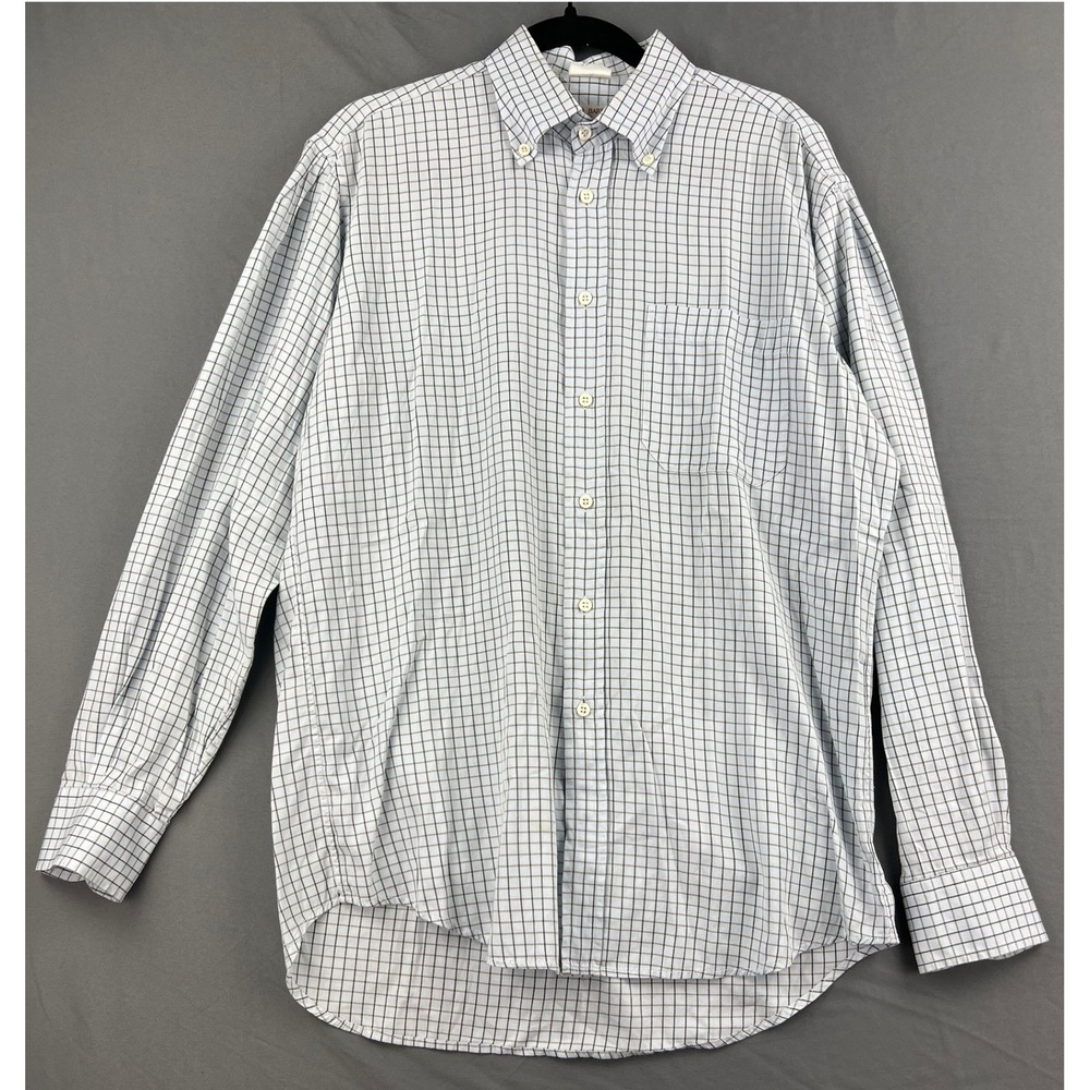 Luciano Barbera Shirt Mens M Button Down Collar Micro Check Blue Green Italy